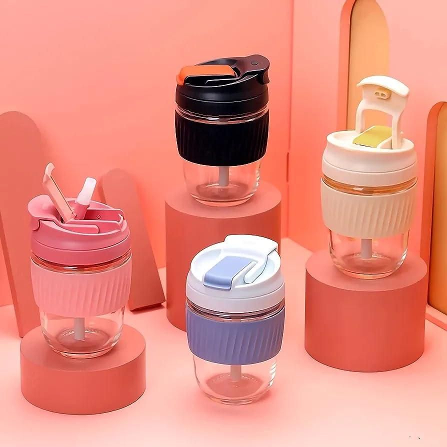 Glass Tumbler with Airtight Lid and Straw